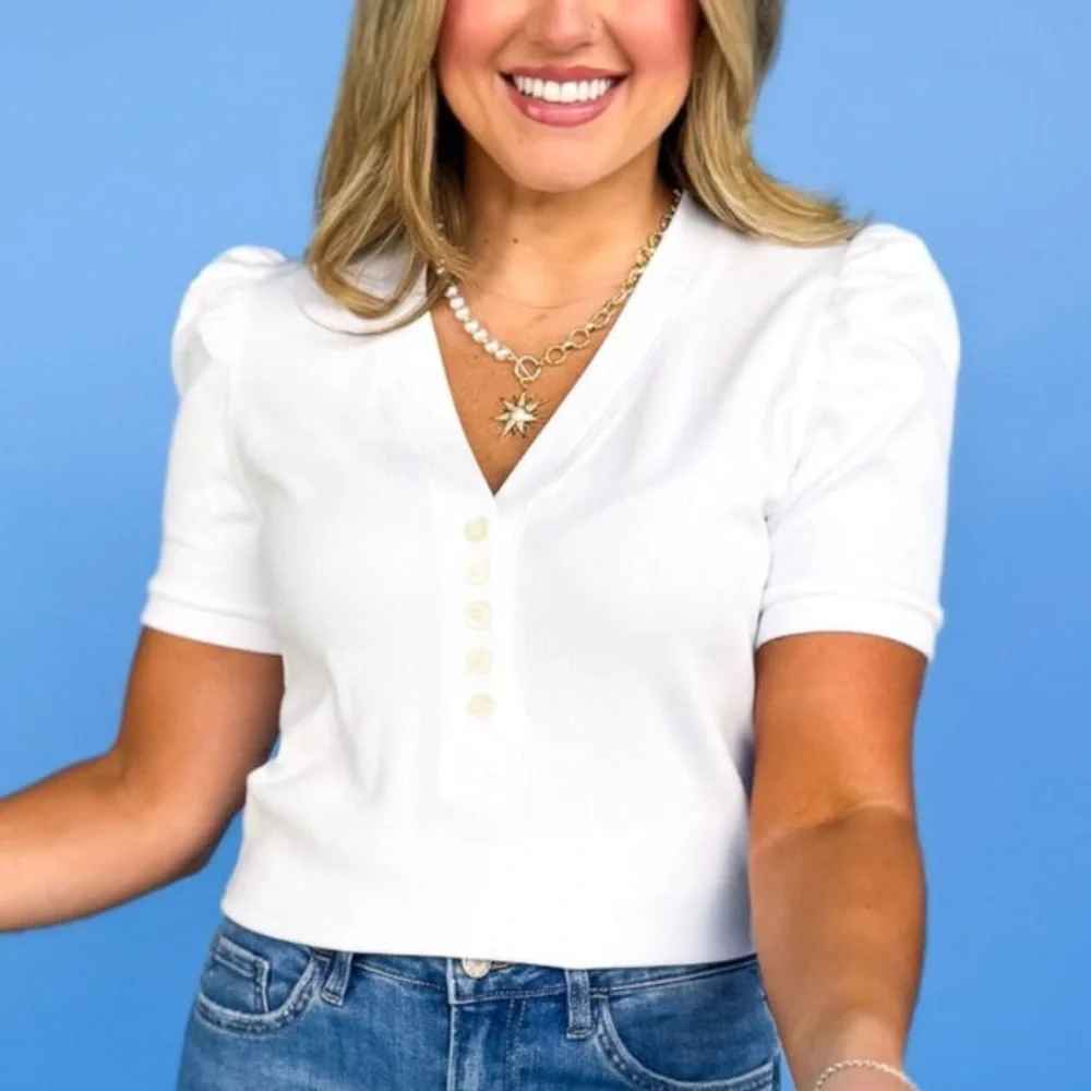 SSYS Cece Knit Puff Short Sleeve Top In Ivory OR Black - Picture 2 of 10